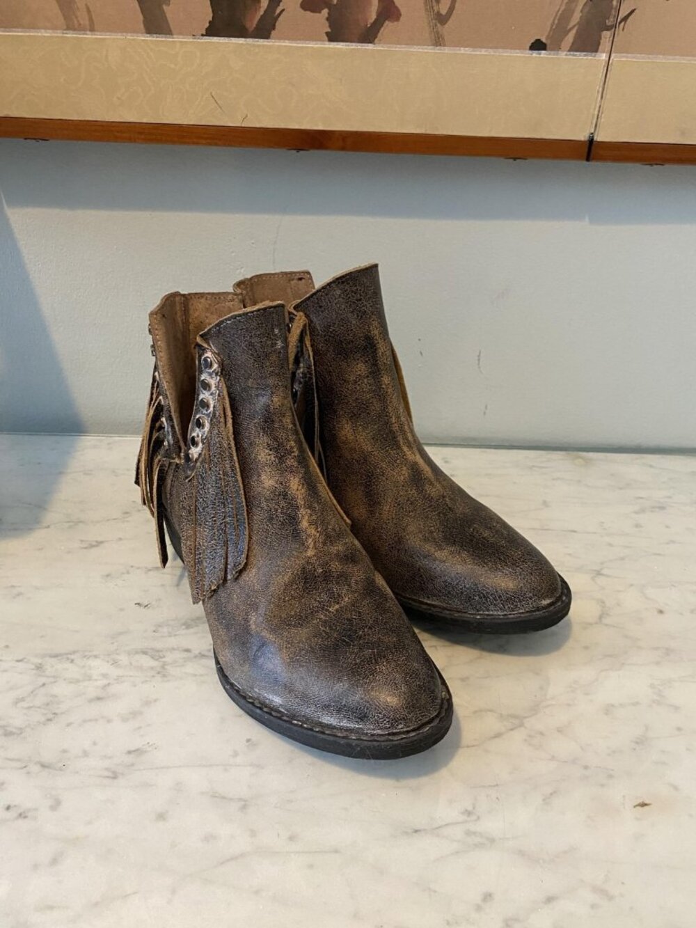 Circle G Boots Womens Size 5.5 Brown Leather Fringe Ankle Western Booties Q5089